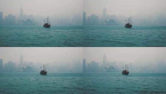 香港维多利亚港海上的船只高清在线视频素材下载