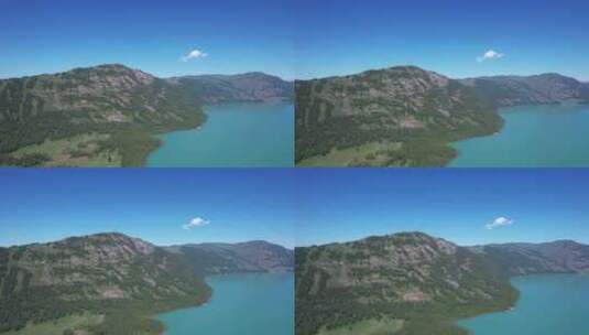航拍新疆阿勒泰旅游喀纳斯森林湖泊自然风景高清在线视频素材下载