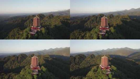 四川青城山景区老君阁日出清晨航拍实时高清在线视频素材下载