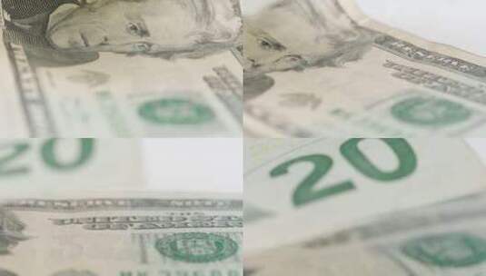 美国20美元钞票缓慢旋转的镜头。低角度高清在线视频素材下载