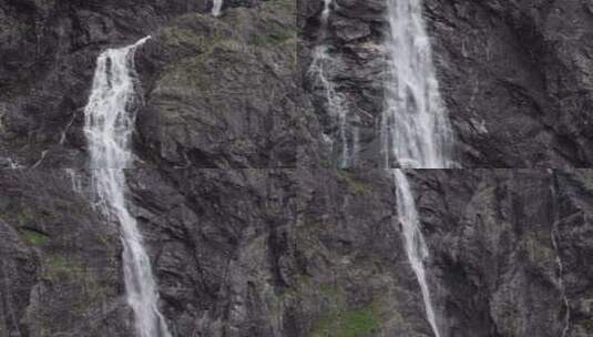 挪威斯蒂格佛森瀑布坠落在狂野崎岖的悬崖上高清在线视频素材下载