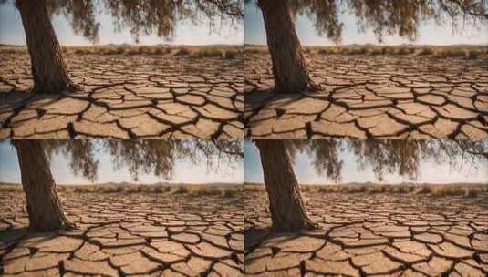 干枯干旱地面大树旱灾荒漠干燥干枯高清在线视频素材下载