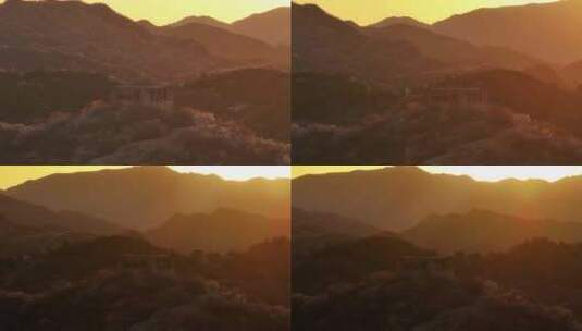 航拍夕阳下的北京龙泉峪长城高清在线视频素材下载