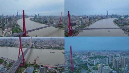上海市浦东新区杨浦大桥城市车流船只船舶夜高清在线视频素材下载