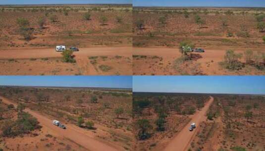 福特护林员拖着一辆圣汐大篷车沿着澳大利亚高清在线视频素材下载