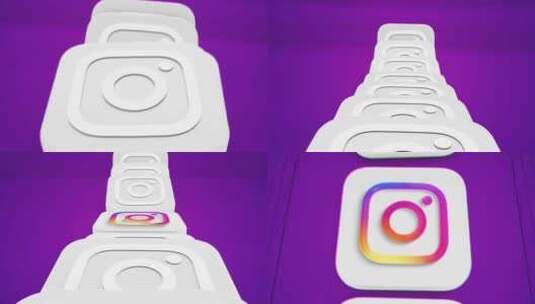 动态Instagram紫色白色3D图标高清在线视频素材下载