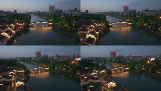 杭州大运河拱宸桥夜景航拍高清在线视频素材下载