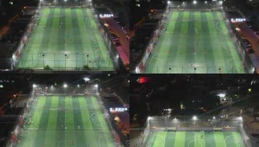 夜晚体育场运动打篮球踢足球航拍高清在线视频素材下载