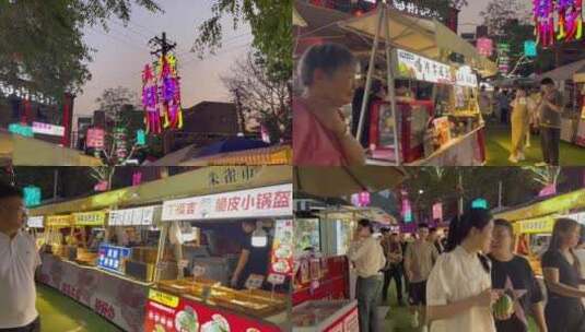 大郑州烧烤场发光字体美食街人流高清在线视频素材下载