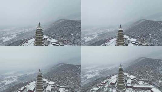 山西洪洞广胜寺雪景高清在线视频素材下载