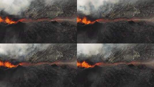 近距离观察火山喷发活跃的火山口高清在线视频素材下载