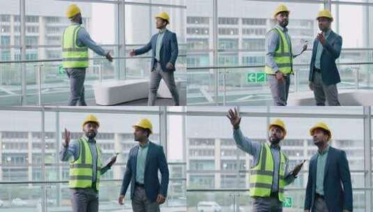商人、建筑和施工会议握手，欢迎高清在线视频素材下载