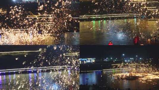 打铁花 传统表演 传统文化 节日气氛 夜景高清在线视频素材下载