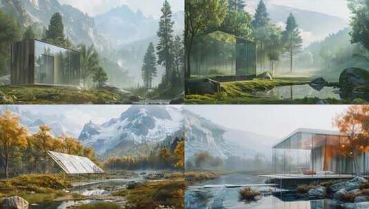 北欧风格高级玻璃户外别墅 原生态居住环境高清在线视频素材下载