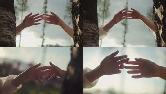 林间双手相触特写高清在线视频素材下载