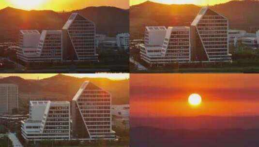 青岛黄岛夕阳下的5g产业园高清在线视频素材下载