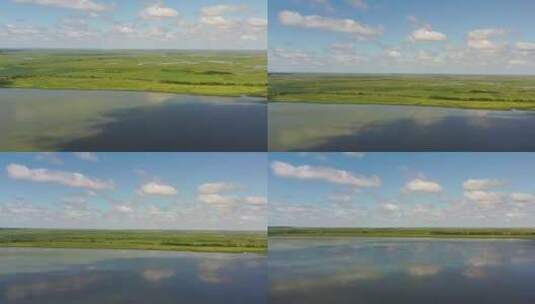 湿地航拍蓝天白云高清在线视频素材下载