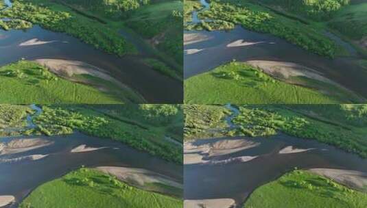 航拍绿色丛林清澈河流高清在线视频素材下载