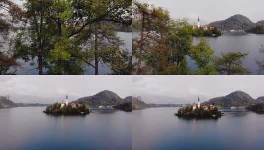 湖中小岛上的别墅高清在线视频素材下载