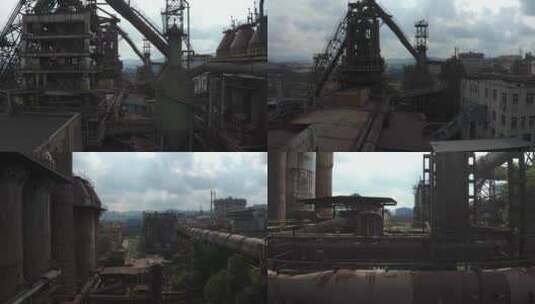 钢铁厂老厂区航拍高清在线视频素材下载