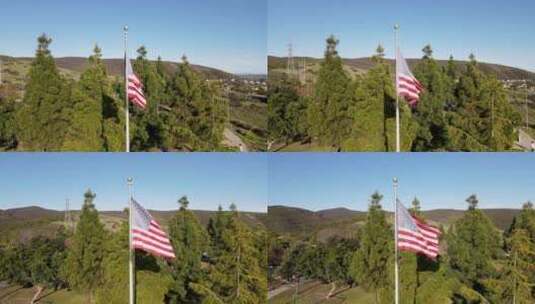 挥舞着光荣的美国国旗被树木包围高清在线视频素材下载