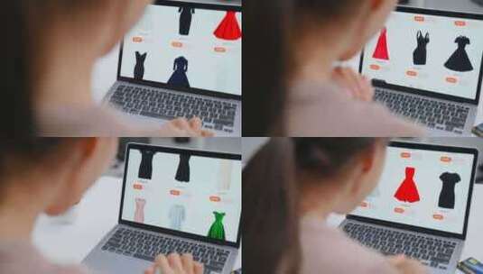 亚洲年轻女子使用笔记本电脑在网上购物。高清在线视频素材下载