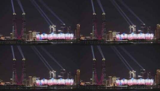 杭州亚运会 奥体中心 杭州之门夜景灯光秀高清在线视频素材下载