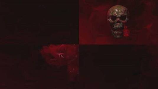 赛博朋克酒吧VJ红色骷髅头大屏背景高清在线视频素材下载