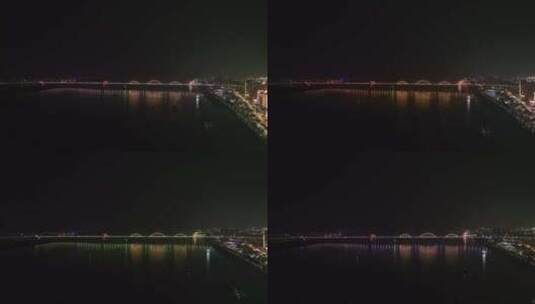 九江市九江长江大桥夜景航拍长江夜晚风光高清在线视频素材下载