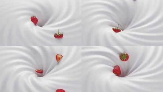 草莓牛奶旋涡高清在线视频素材下载