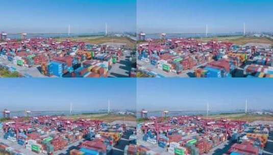 江西九江港集装箱堆场航拍延时高清在线视频素材下载