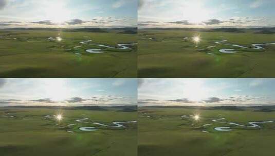 呼伦贝尔自然风光夏天草原风景天空云彩河流高清在线视频素材下载