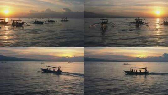 海上日出渔民 长焦4K高清在线视频素材下载