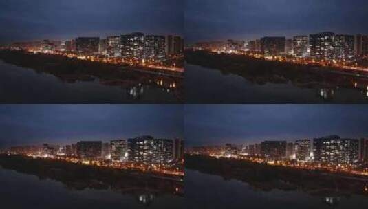 4k长沙洋湖新城夜景航拍高清在线视频素材下载