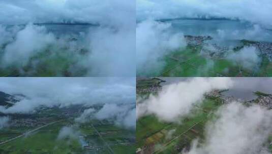 无人机航拍4k大理洱海云雾缭绕大自然高清在线视频素材下载