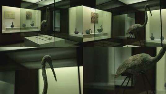 博物馆里面的青铜鹤高清在线视频素材下载