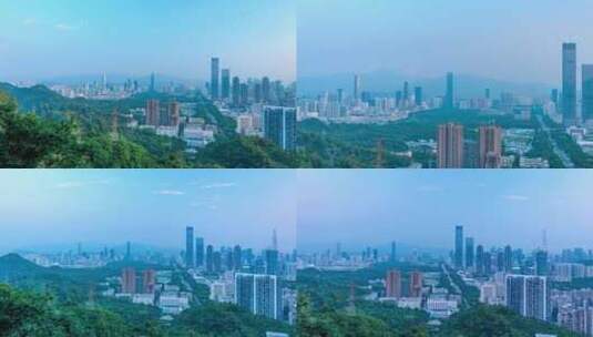 深圳银湖山俯瞰福田CBD摩天大楼建筑群高清在线视频素材下载