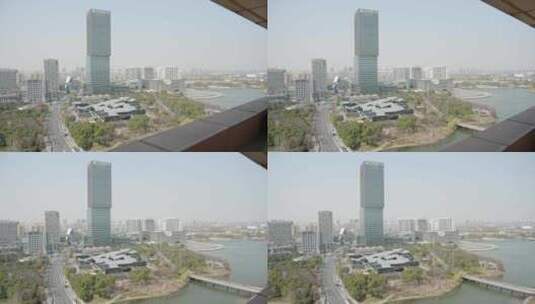 上海嘉定区嘉定新城三件套商务建筑空镜高清在线视频素材下载
