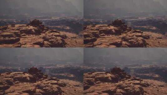 深红色的远景雄伟的山峰拥抱一个猩红的石头高清在线视频素材下载