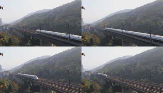 京广线跨路桥高铁列车进站实拍视频高清在线视频素材下载