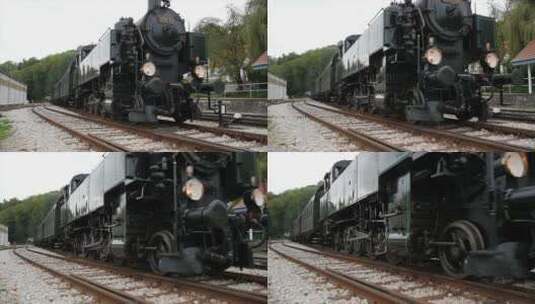 蒸汽机车在铁路上行驶高清在线视频素材下载