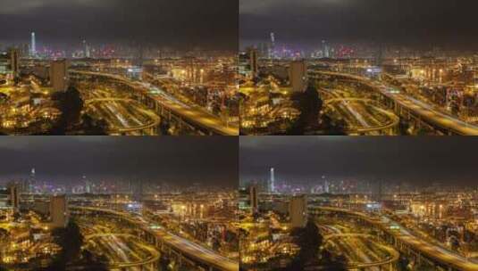 香港夜间天桥公路交通繁忙高清在线视频素材下载