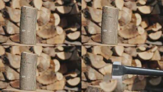 斧头劈开木头高清在线视频素材下载