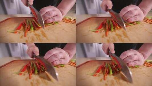 厨师切青红椒丝高清在线视频素材下载