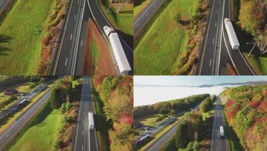 航拍卡车在高速公路上行驶高清在线视频素材下载