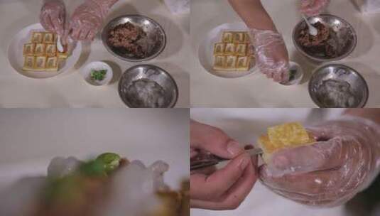 【镜头合集】制作豆腐盒子豆腐酿肉高清在线视频素材下载