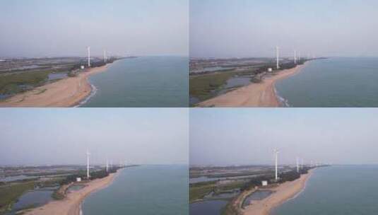 飞向海边沙滩风力大风车高清在线视频素材下载