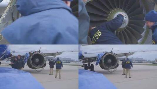 技术员检查飞机发动机高清在线视频素材下载