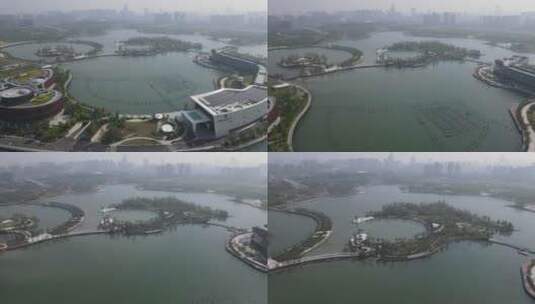 上海之鱼奉贤泡泡公园全景航拍高清在线视频素材下载