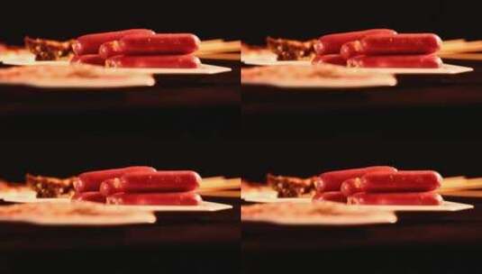 各种肉制品香肠考场熟食培根高清在线视频素材下载